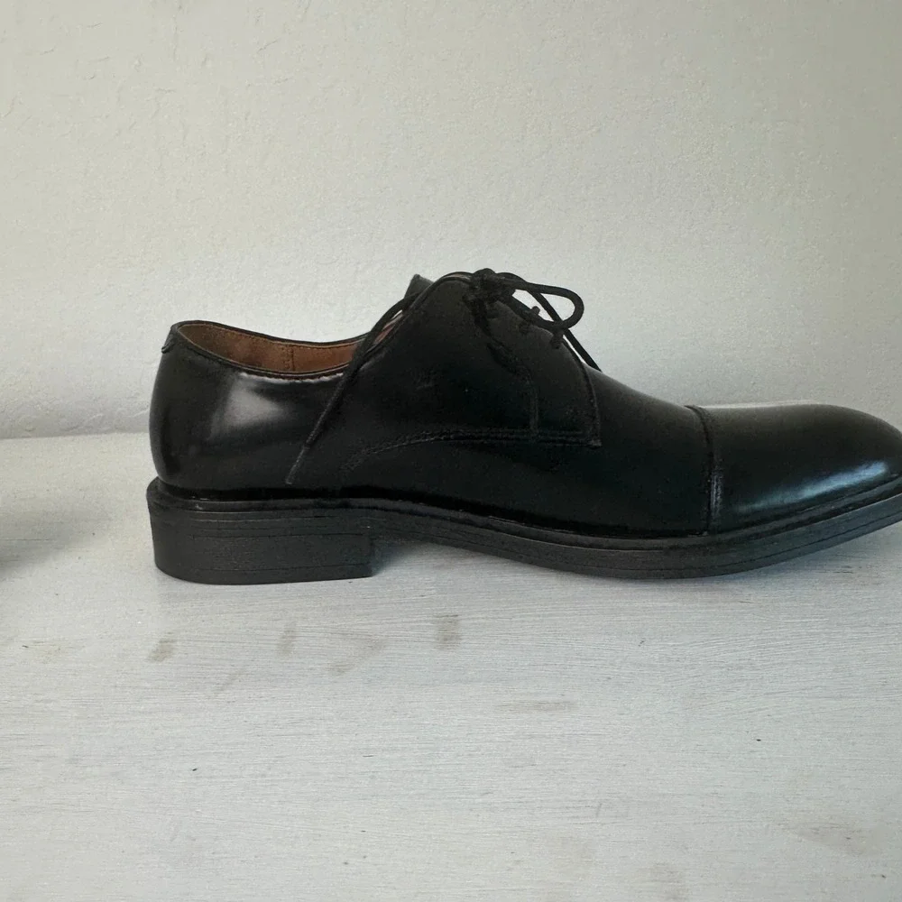 Steve Madden Oxford Shoes Mens 9 P-LUKY Black Leather Cap Toe Dress Shoes